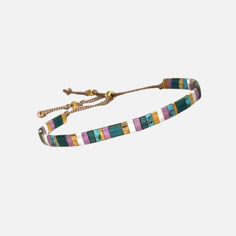 Bracelet Perle Plate Tressé et Multicolore