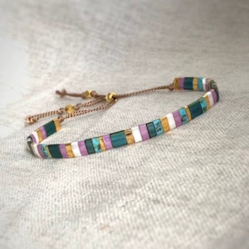 Bracelet Perle Plate Tressé et Multicolore