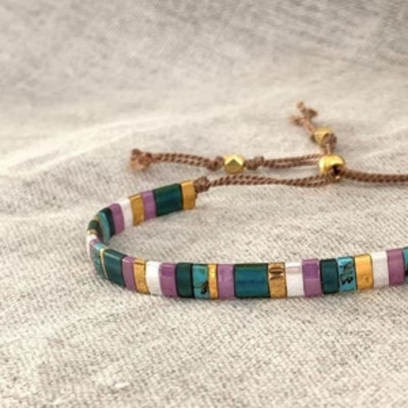 Bracelet Perle Plate Tressé et Multicolore
