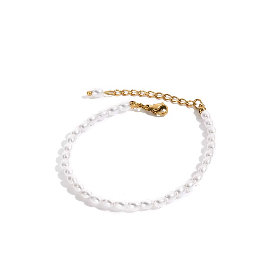 Bracelet Perles Fines Blanches en Acier Inoxydable