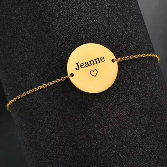Bracelet Personnalisable Médaillon Gravé - Acier Inoxydable doré