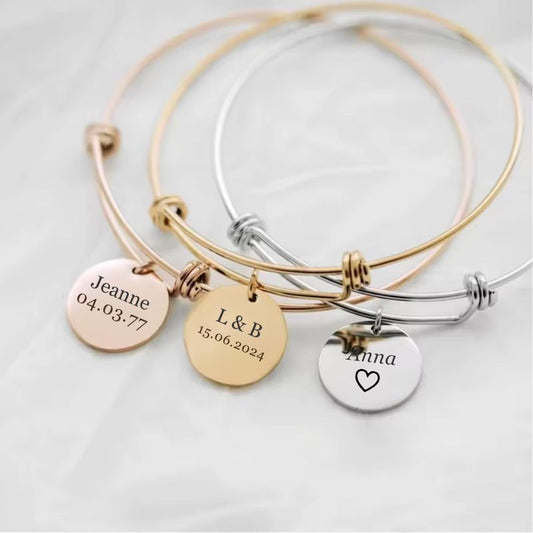 Bracelet Personnalisé Jonc Ajustable - 1 à 4 médaillons à Graver au Choix