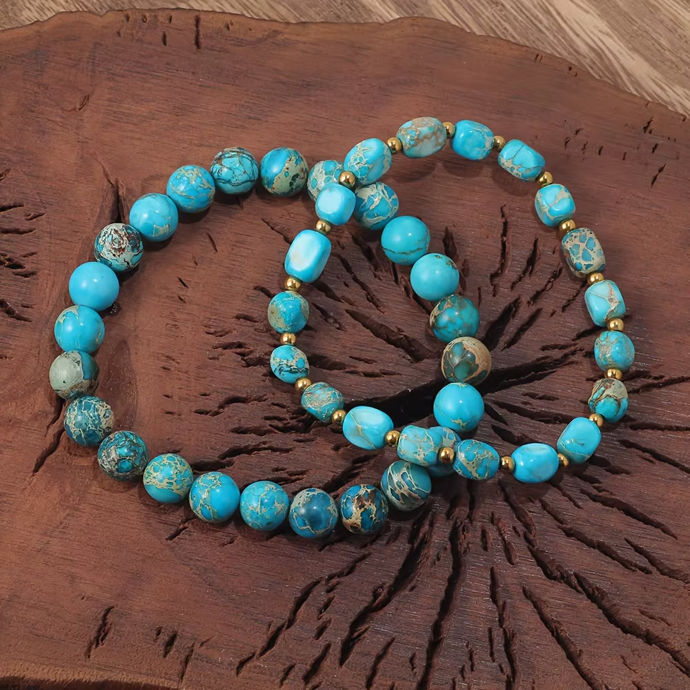 Bracelet Pierre Bleue Ensemble de 2 sur fond marron