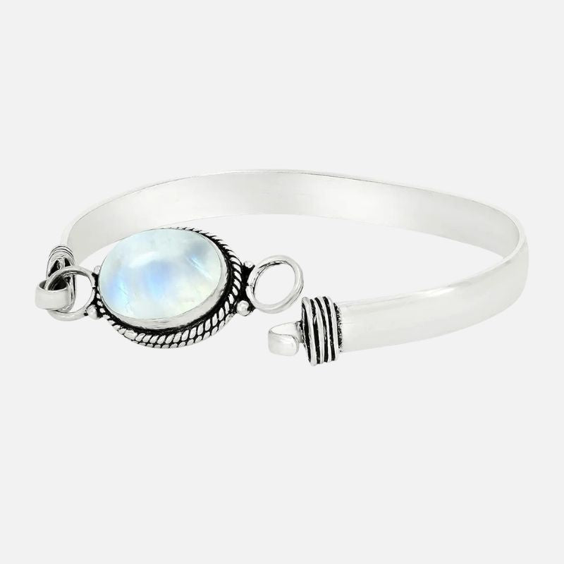 Bracelet Pierre de Lune Jonc Argent Ovale