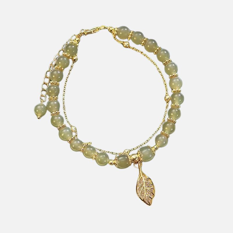 Bracelet Pierre Verte Pendentif Feuille