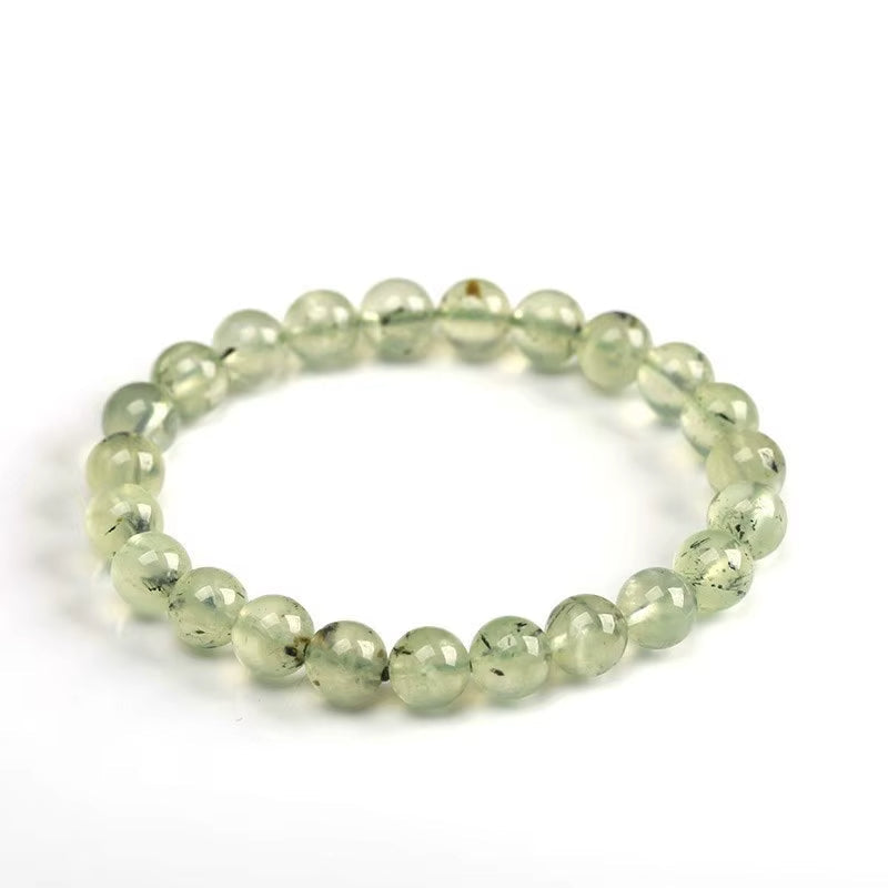 Bracelet Pierre Verte en Préhnite sur fond blanc