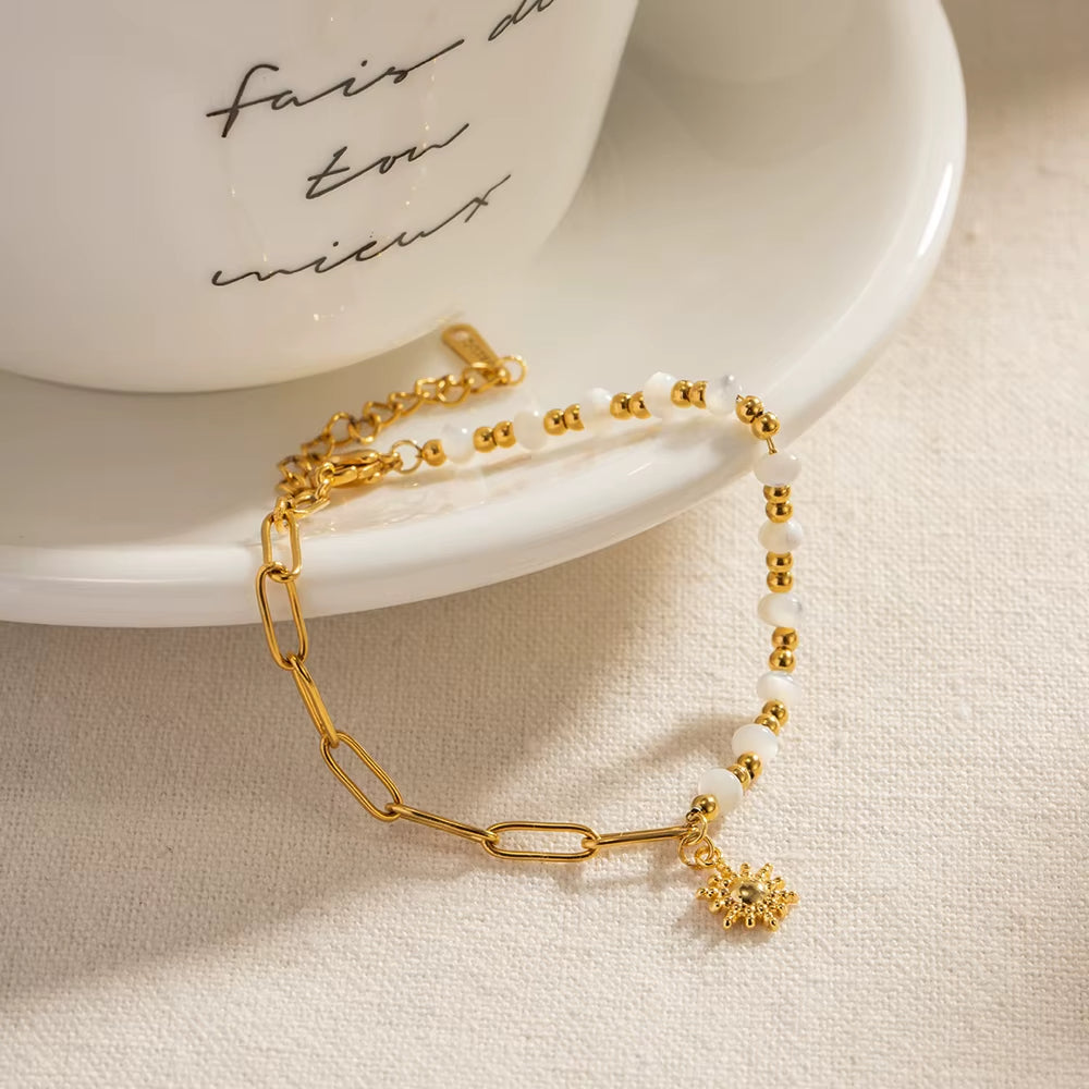 Bracelet Soleil à Perles en Acier Inoxydable