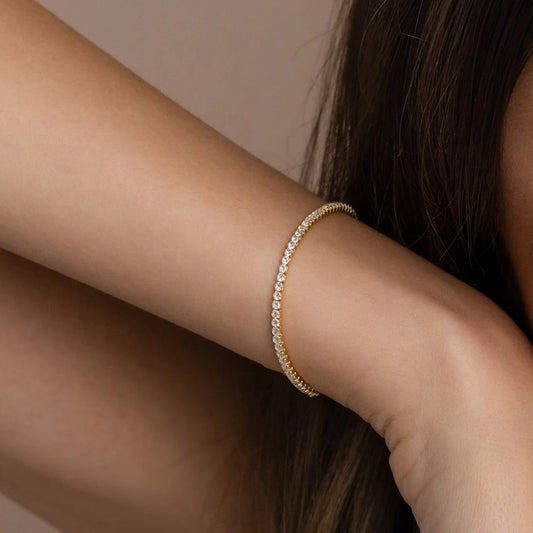 Bracelet Tennis Femme Doré Élégant - Acier Inoxydable