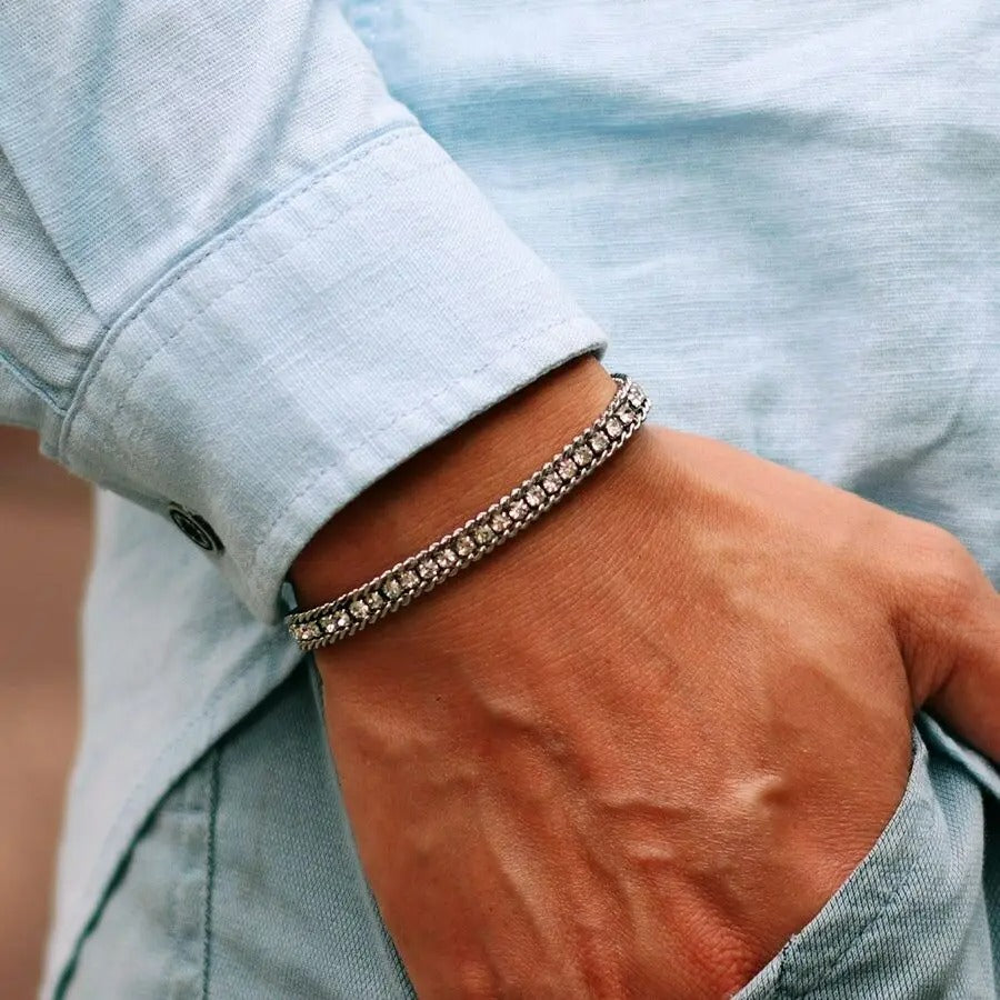 Bracelet Tennis Homme Acier Inoxydable Avec Zircons