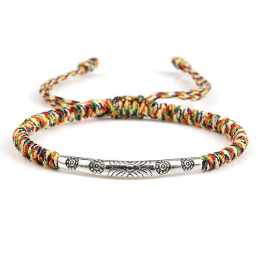 Bracelet Tibétain Barrette Argentée Cordon Tressé