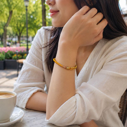 Bracelet Tibétain Corde Tressée Perle Dorée