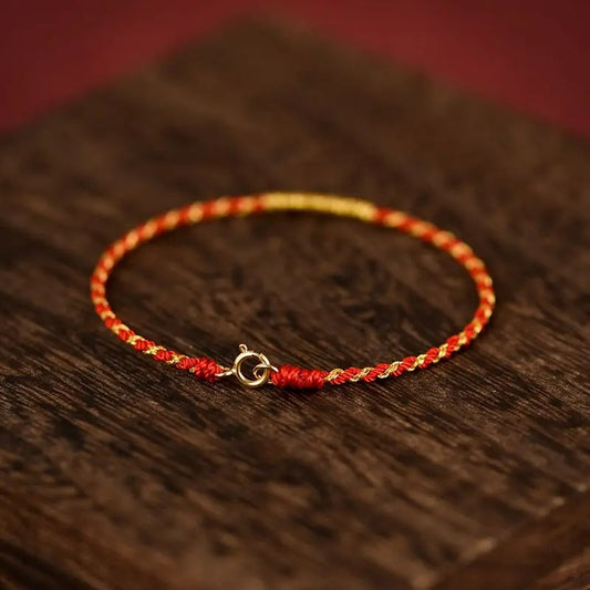 Bracelet Tibétain Femme Fil Rouge Et Or 24K