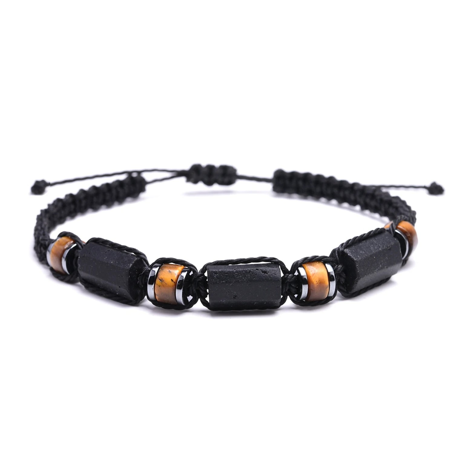 Bracelet Tourmaline et Œil du Tigre sur fond blanc