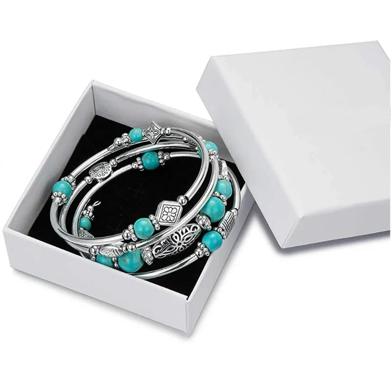Bracelet Turquoise Femme Perles Ciselées