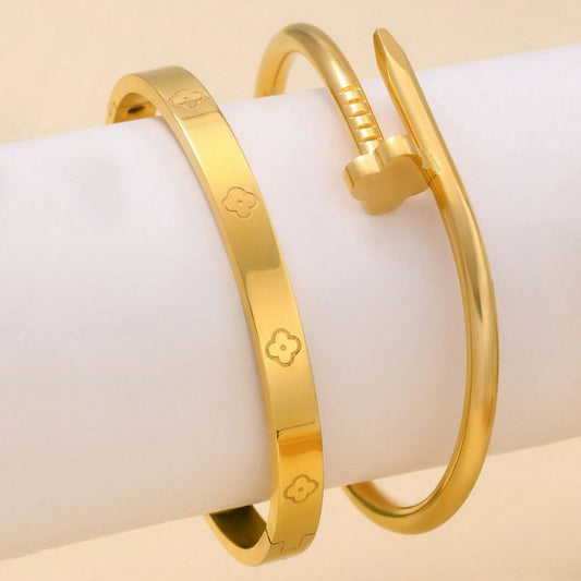 Duo Bracelet Femme Trèfle Acier Inoxydable Intemporel