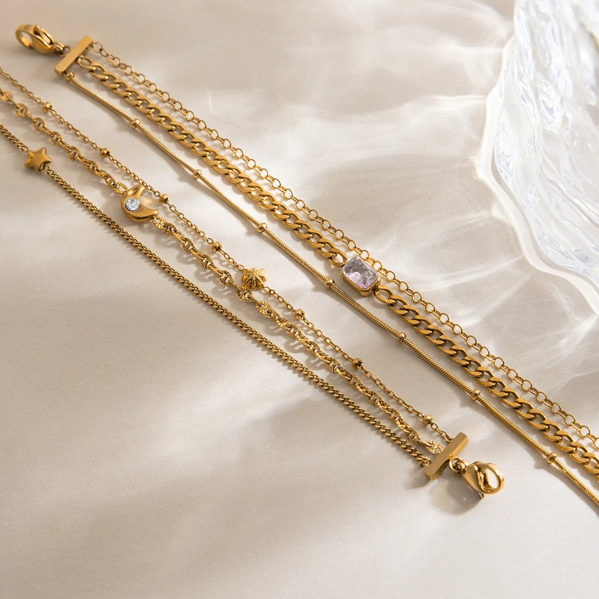 Lot de 2 Bracelet Femme Multirang Bohème Doré