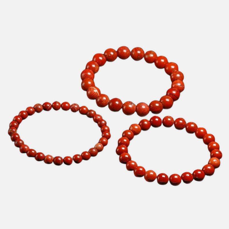 Lot 3 Bracelets Jaspe Rouge Pierres Rondes
