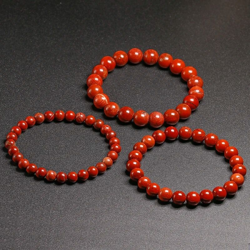 Lot 3 Bracelets Jaspe Rouge Pierres Rondes sur fond gris foncé