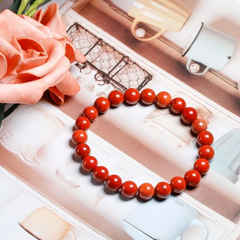 Lot 3 Bracelets Jaspe Rouge Pierres Rondes