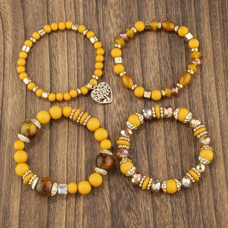 Lot 4 Bracelets Femme Arbre De Vie Avec Perles Et Breloques