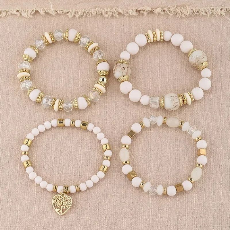 Lot 4 Bracelets Femme Arbre De Vie Avec Perles Et Breloques
