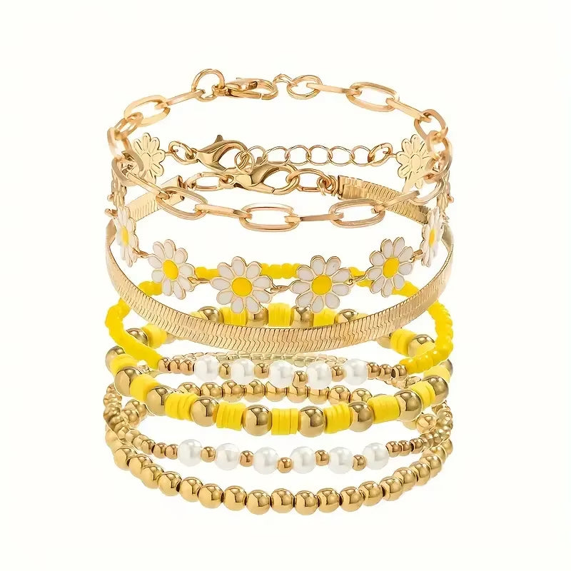 Lot de 7 Bracelets Jaunes Tendances sur fond blanc
