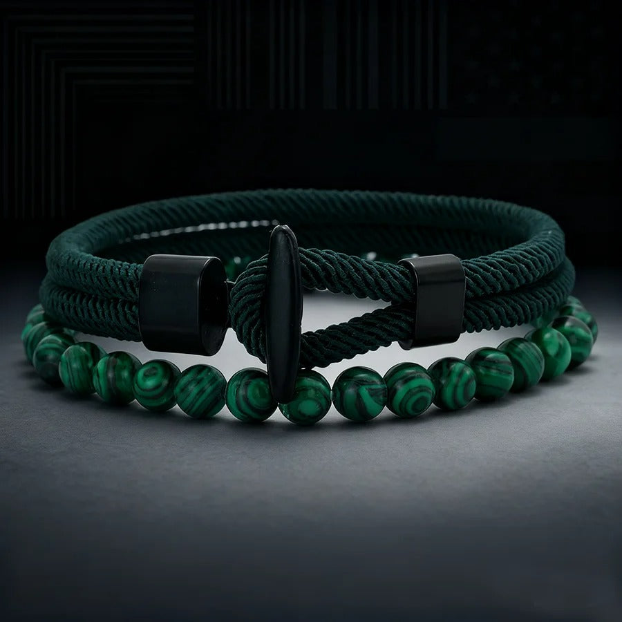 Lot de 2 Bracelet Homme Perle Cordon