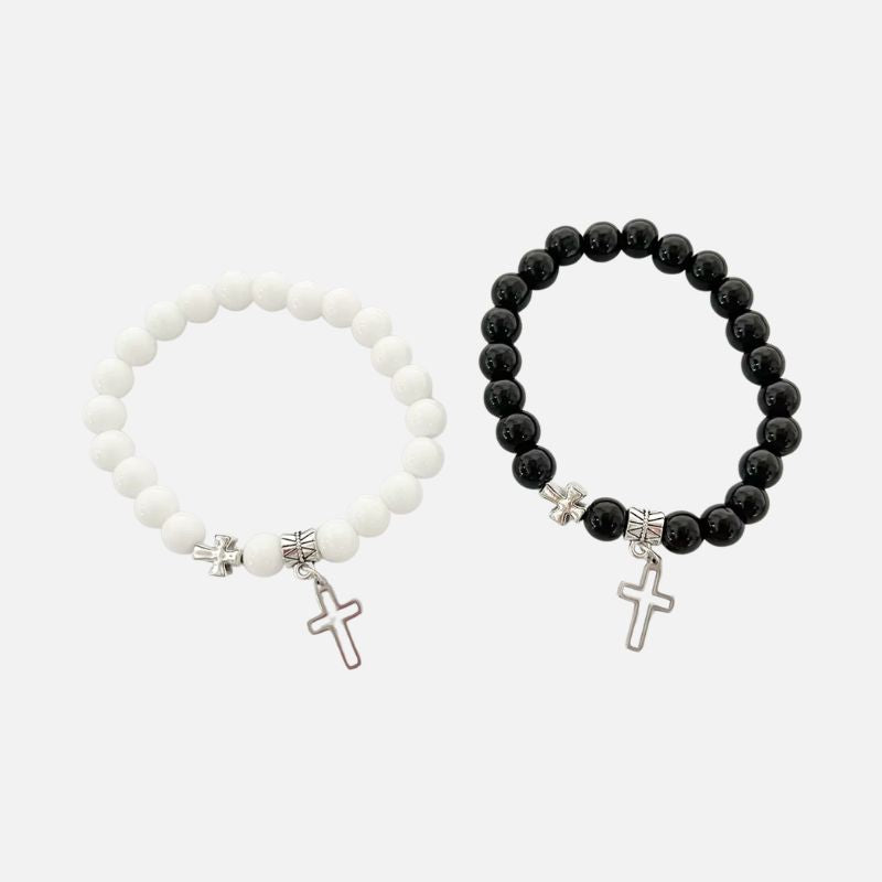 Bracelet Couple Croix Harmonie Noire Et Blanche