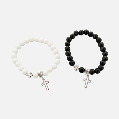 Bracelet Couple Croix Harmonie Noire Et Blanche