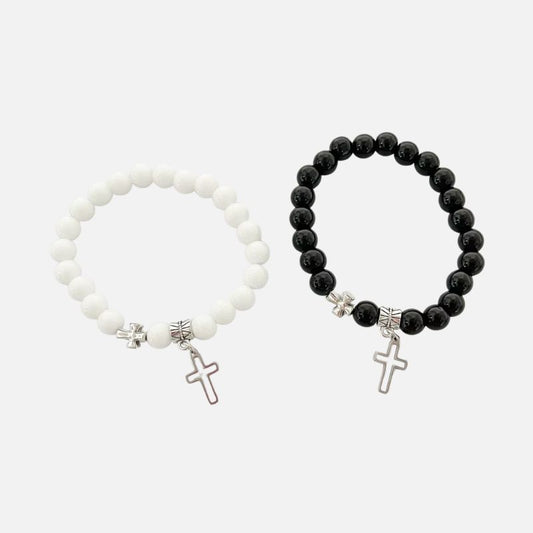 Bracelet Couple Croix Harmonie Noire Et Blanche