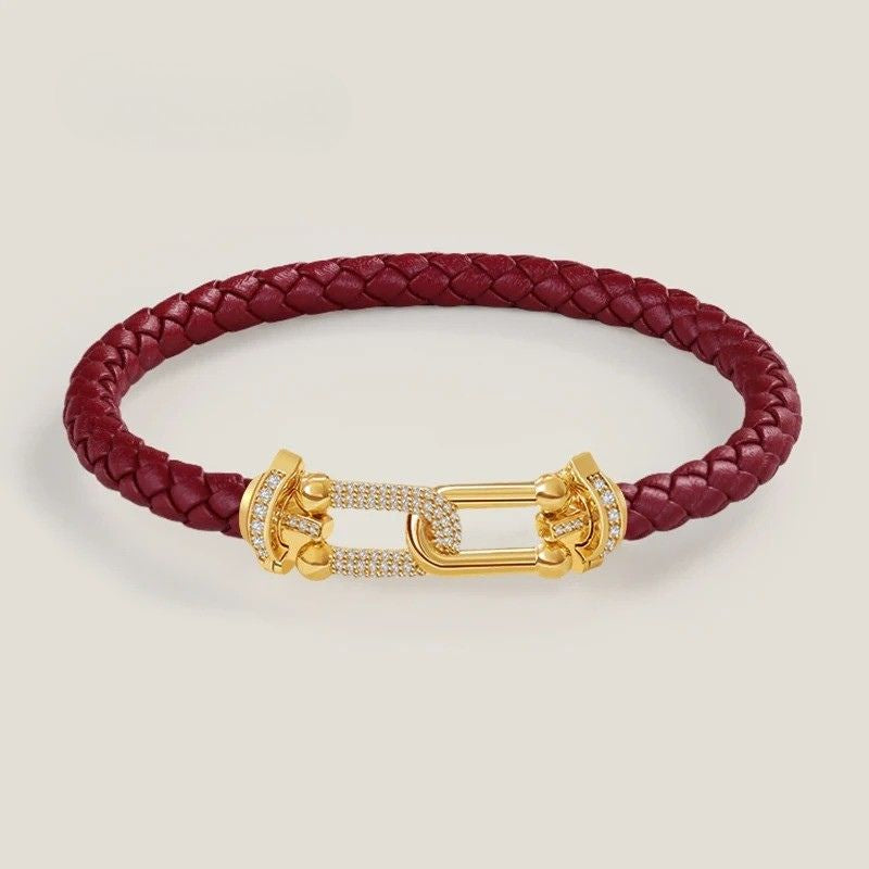 Bracelet Cuir Femme Coloré Tressé Zircon Doré
