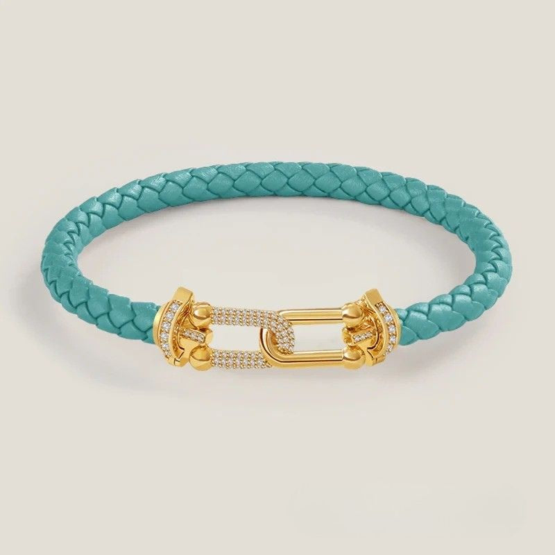 Bracelet Cuir Femme Coloré Tressé Zircon Doré