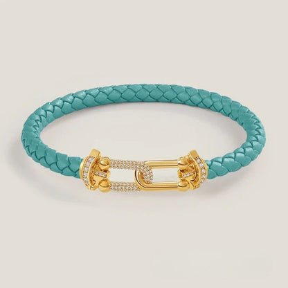 Bracelet Cuir Femme Coloré Tressé Zircon Doré