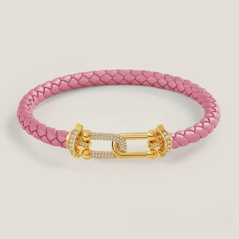 Bracelet Cuir Femme Coloré Tressé Zircon Doré