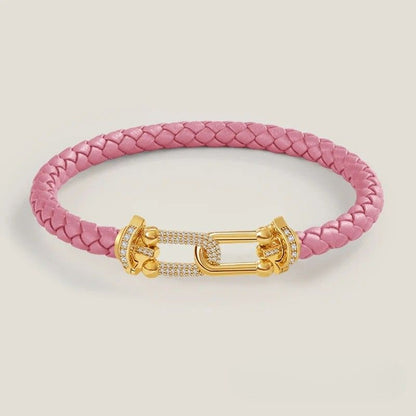 Bracelet Cuir Femme Coloré Tressé Zircon Doré