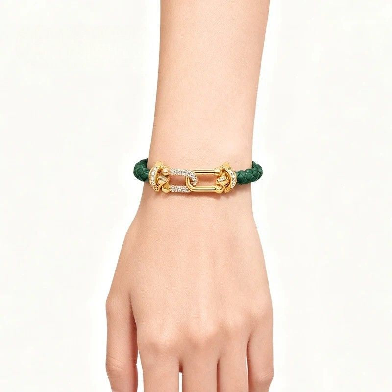 Bracelet Cuir Femme Coloré Tressé Zircon Doré