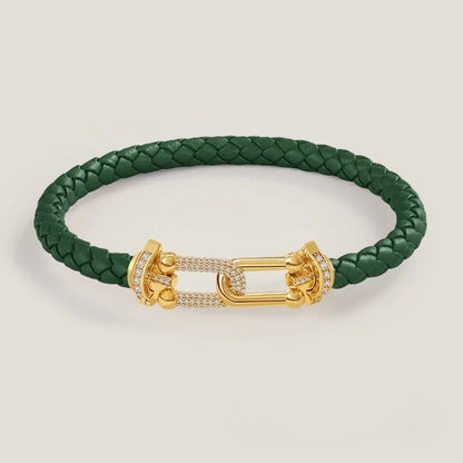 Bracelet Cuir Femme Coloré Tressé Zircon Doré