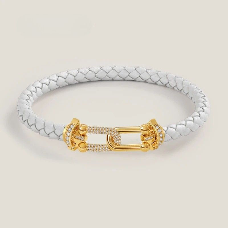 Bracelet Cuir Femme Coloré Tressé Zircon Doré