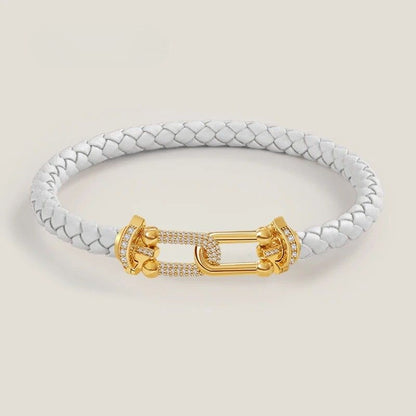Bracelet Cuir Femme Coloré Tressé Zircon Doré