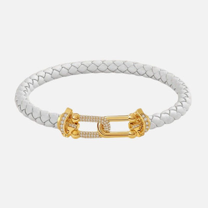 Bracelet Cuir Femme Coloré Tressé Zircon Doré