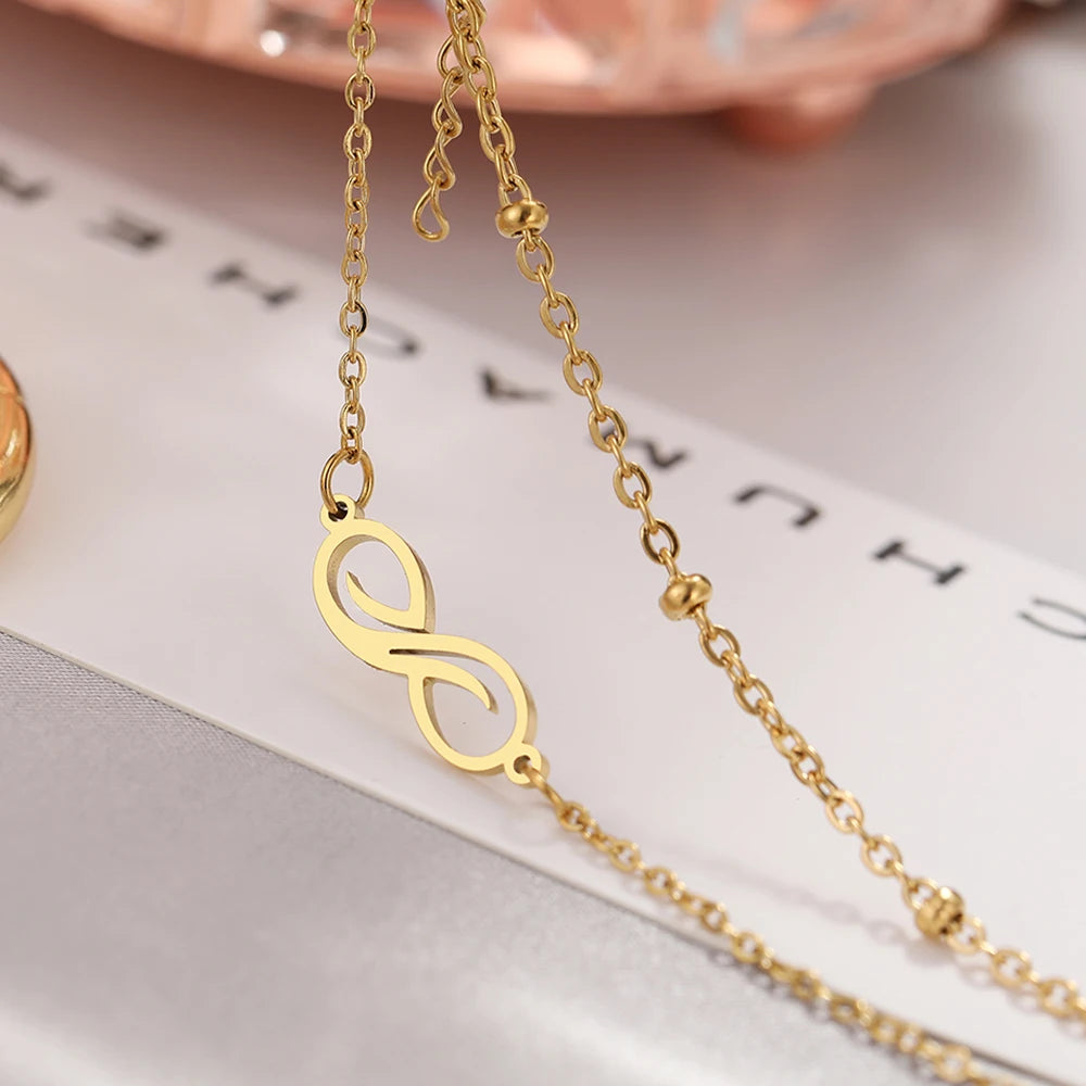 Bracelet Infini Femme Double Chaine Acier Inoxydable