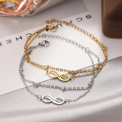 Bracelet Infini Femme Double Chaine Acier Inoxydable