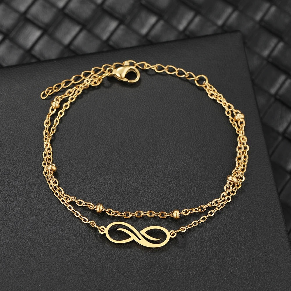 Bracelet Infini Femme Double Chaine Acier Inoxydable