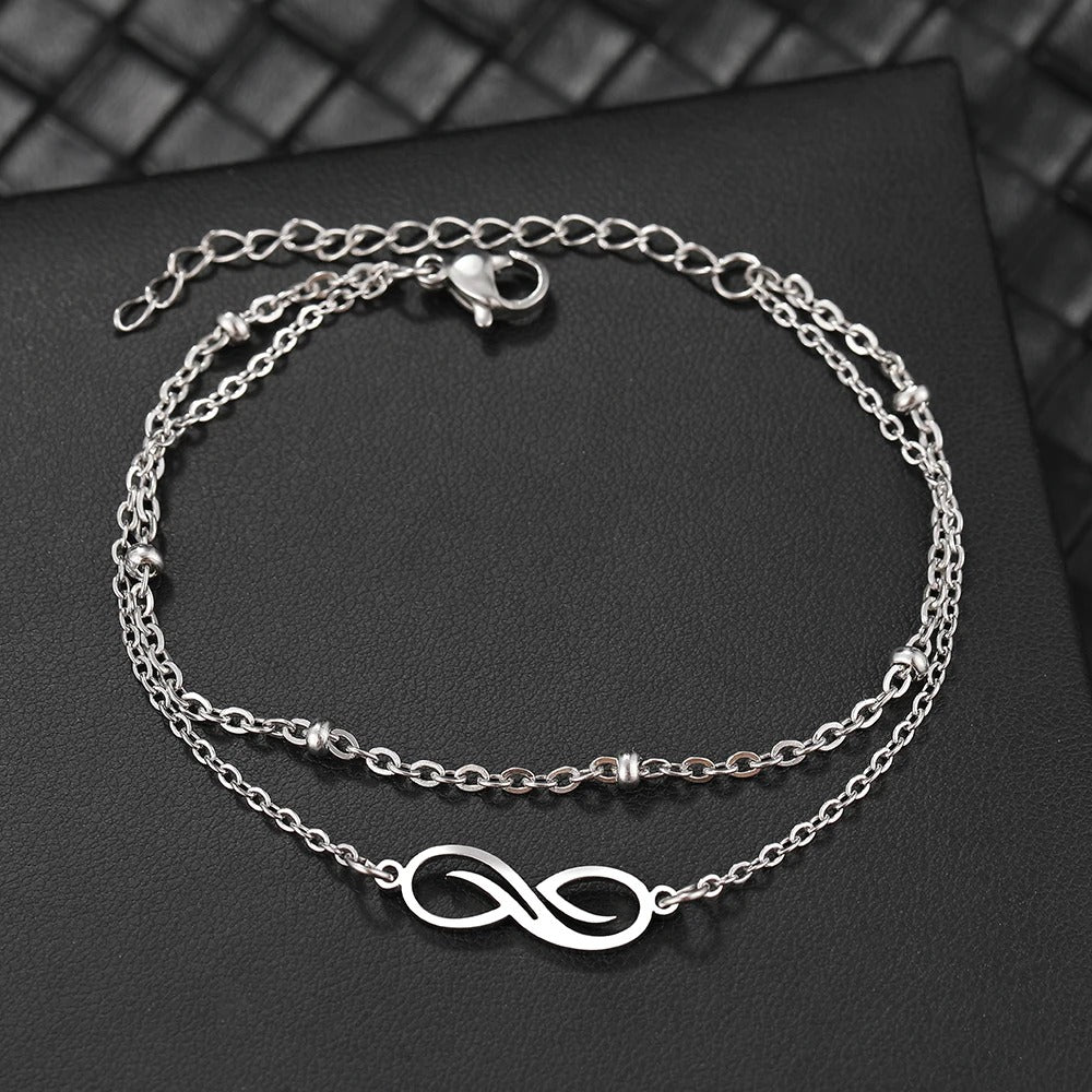 Bracelet Infini Femme Double Chaine Acier Inoxydable