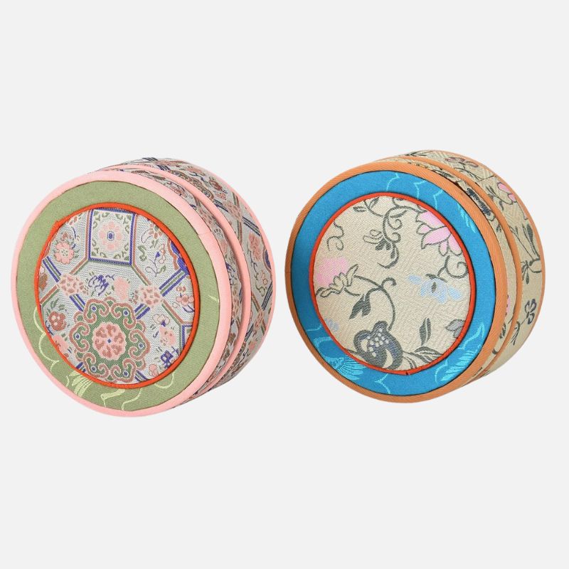 Boîte Ronde Brodée Style Chinois