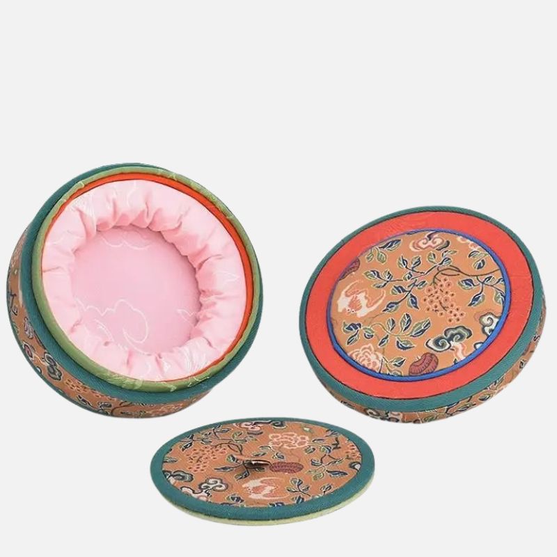 Boîte Ronde Brodée Style Chinois