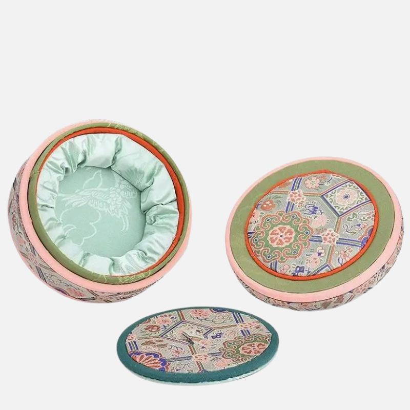 Boîte Ronde Brodée Style Chinois