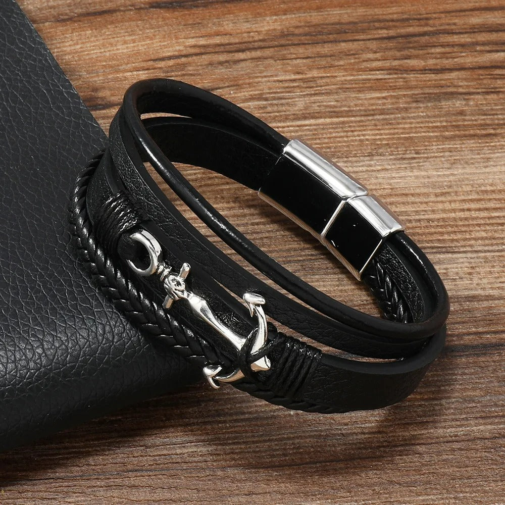 Bracelet Acier Homme Multi-Lien Ancre Marine