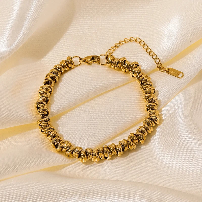 Bracelet Acier Inoxydable Anneaux Entrelacés Dorés