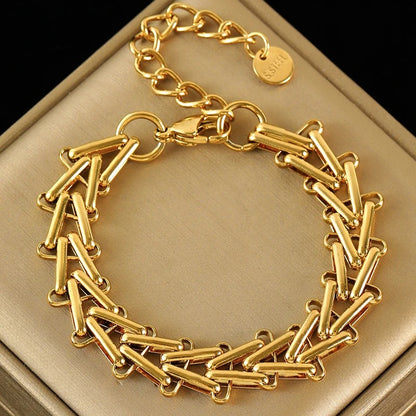 Bracelet Acier Inoxydable Doré Maillons Graphiques